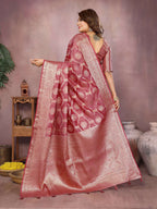 Aastha Fashion Dark Pink Soft Organza Silk Weaving Saree - Distacart