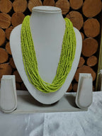 Inhanns Vibrant Handmade 20 Layers Beaded Necklace With Matching Earrings - Neon Green
