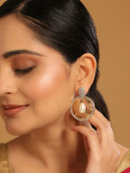 Nuyug 22K Gold Plated Cubic Zirconia Studded Contemporary Moon Shaped Pearl Drop Chandbalis - Distacart