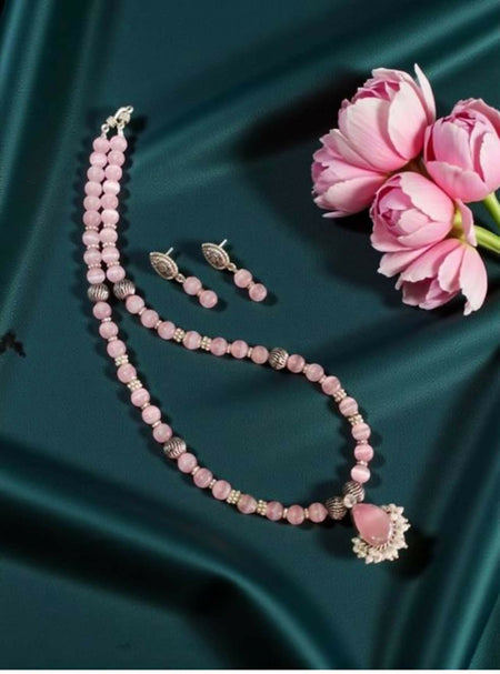 Joban Fashion Women Light Purple Imitation Cats Eye Beads With Silver Replica Pendant