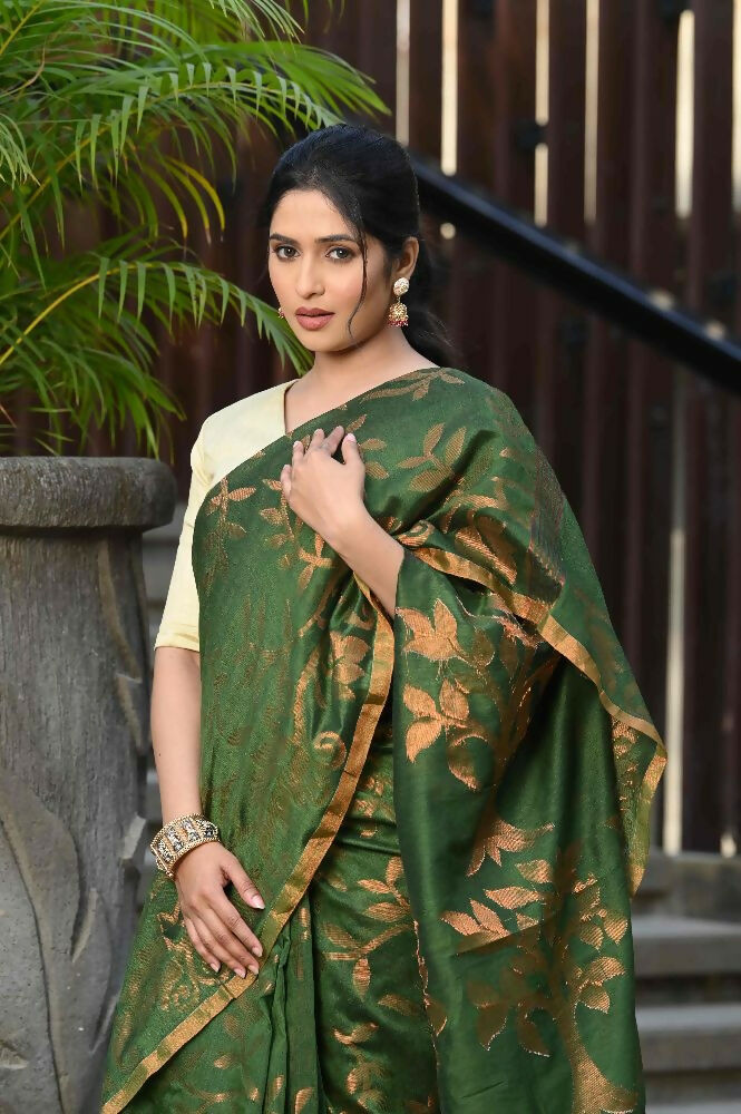 Beatitude Green Cotton Floral Jamdani Saree