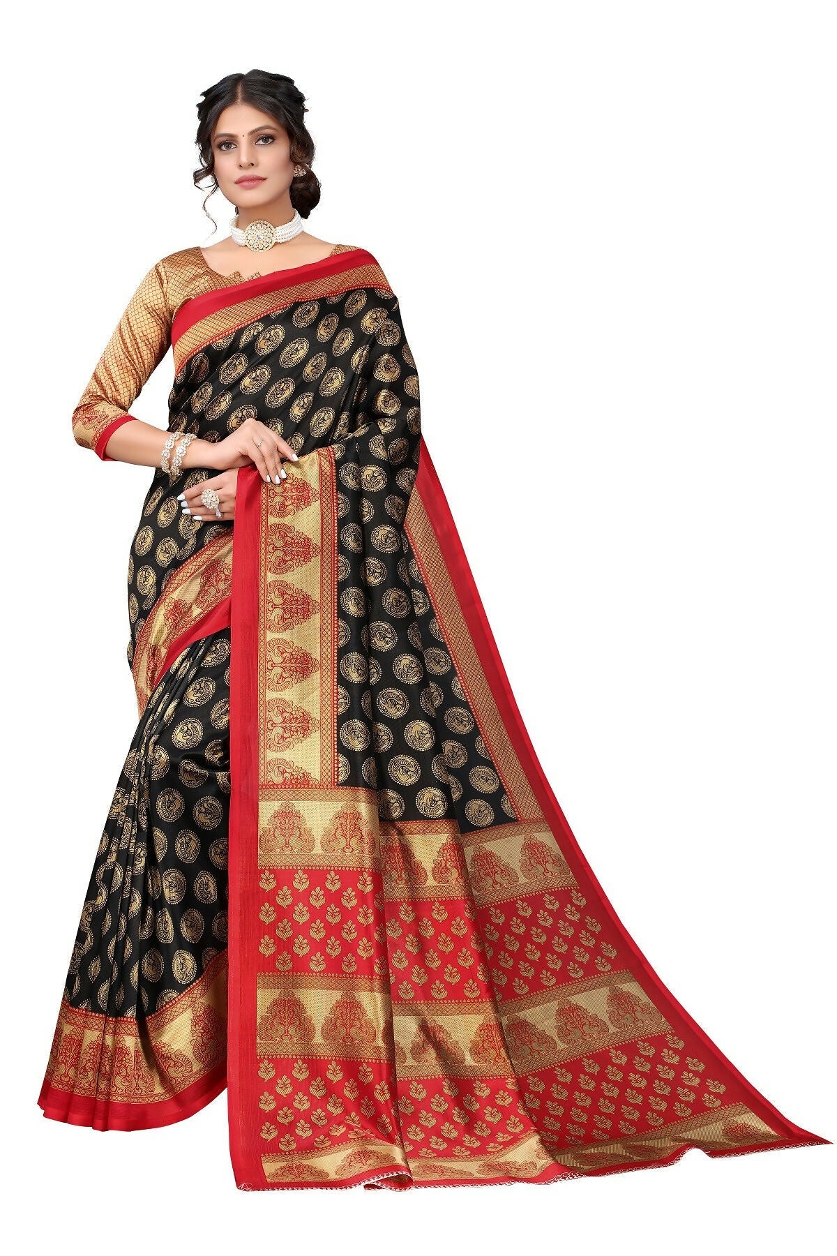 Vamika black Printed Art Silk Saree