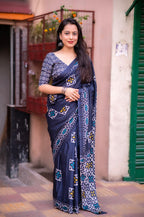 Blue Silk Blend Ethnic Motifs Saree with Unstitched Blouse - A2M