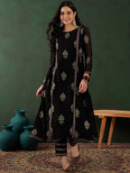 Sangria Floral Printed A-Line Kurta With Trouser