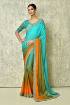Aqua Blue Silk Plain Saree with Blouse Piece - Purvi