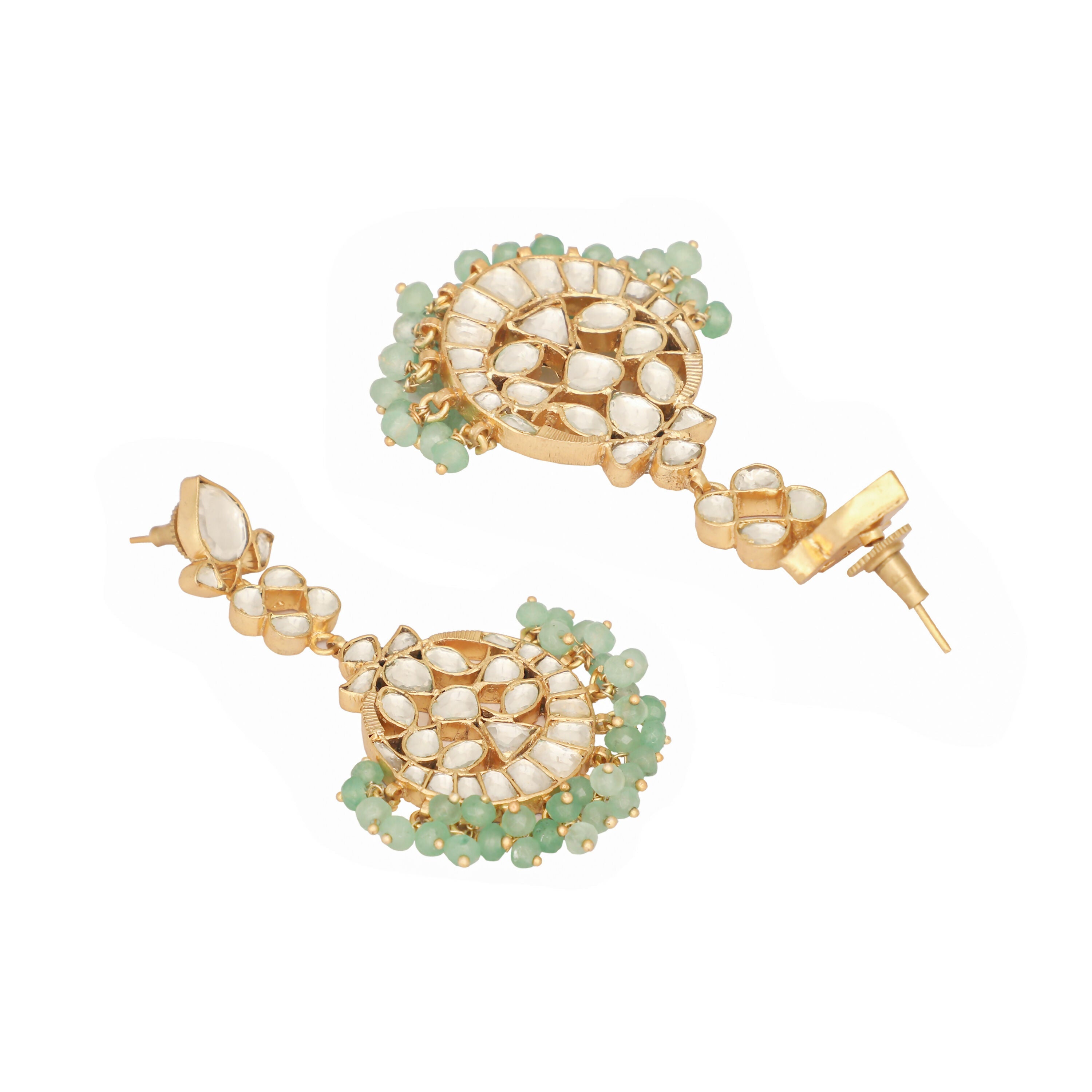 Nuyug 22K Gold Plated Regal Green Kundan Chandbali Earrings - Distacart