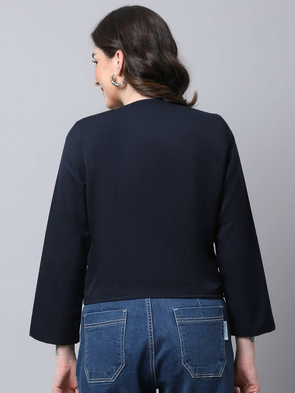 Even Apparels Navy Polywool Open Front Statement Women's Jacket
