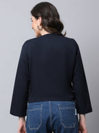 Even Apparels Navy Polywool Open Front Statement Women's Jacket