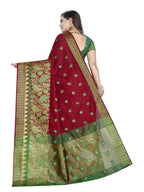 Vamika Banarasi Jaquard Red Weaving Saree With Green Blouse