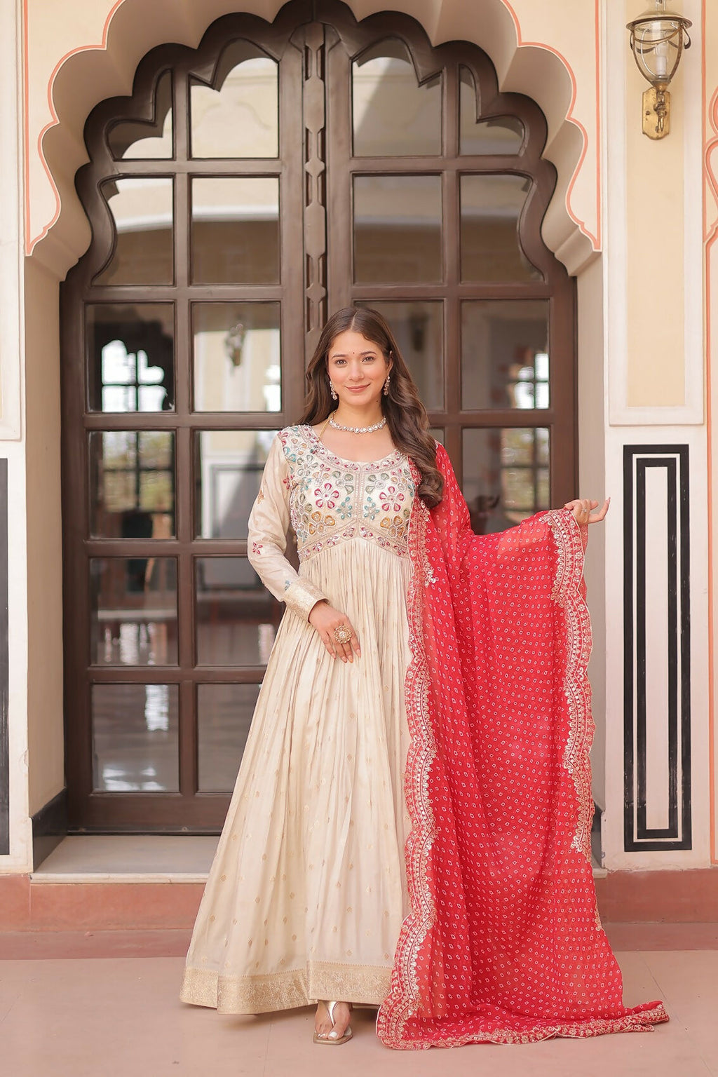 Joban Fashion Red Jacquard Sequence Embroidery Work Kurta Set - Distacart