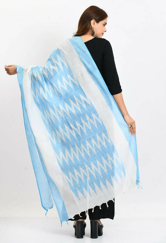 Mominos Fashion Moeza Women's Handloom Cotton Ikkat Sky Blue Dupatta - Distacart