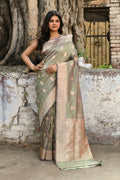 Joban Fashion Pea Green Pure Katan Pure Handloom Banarasi Silk Saree