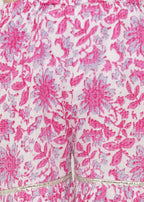 Little Bansi Girls Cotton Embroidery Kurta with Floral Sharara with Dupatta - White & Pink
