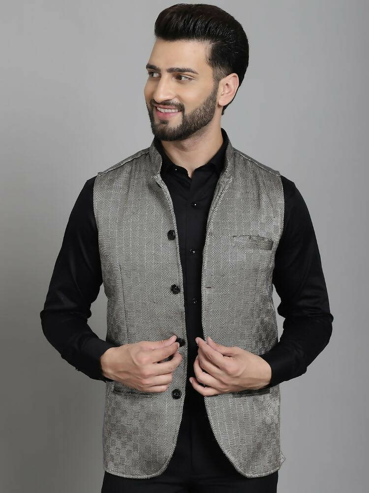 Even Apparels Nehru Jacket With Welt Pockets - Grey