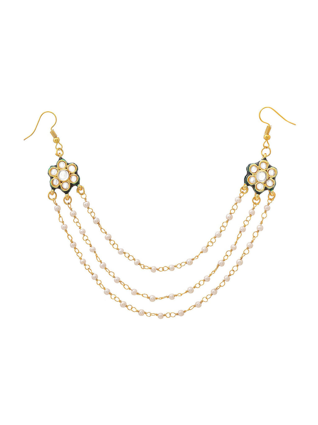 Ruby Raang Gold Green Meenakari & Pearl Hair Jewelry