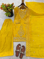 Teeya Creation Yellow Color Gimmychu Silk Embroidery Work Wedding Wear Salwar Suit - Distacart