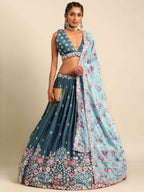 House of Panchhi Teal Blue Chinon Sequins embroidery Lehenga choli & Dupatta