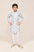 Joban Fashion Printed Cotton White Kurta With Straight Fit Pant