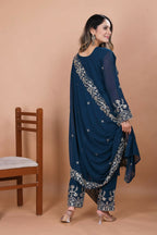 Teeya Creation Blue Faux Georgette Embroidery Work Salwar Suit - Distacart