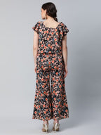 Ahalyaa Women Black Crepe Digital Print Top with Palazzo Set - Distacart