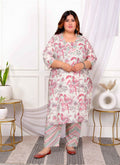 Miravan Women's Plus Size Light Pink Scenic Birds And Leaf Floral Printed Cotton Straight Pakistani Style Kurta And Palazzo