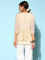 Ahalyaa Off-White Solid Fluid Tie-Up Top - Distacart