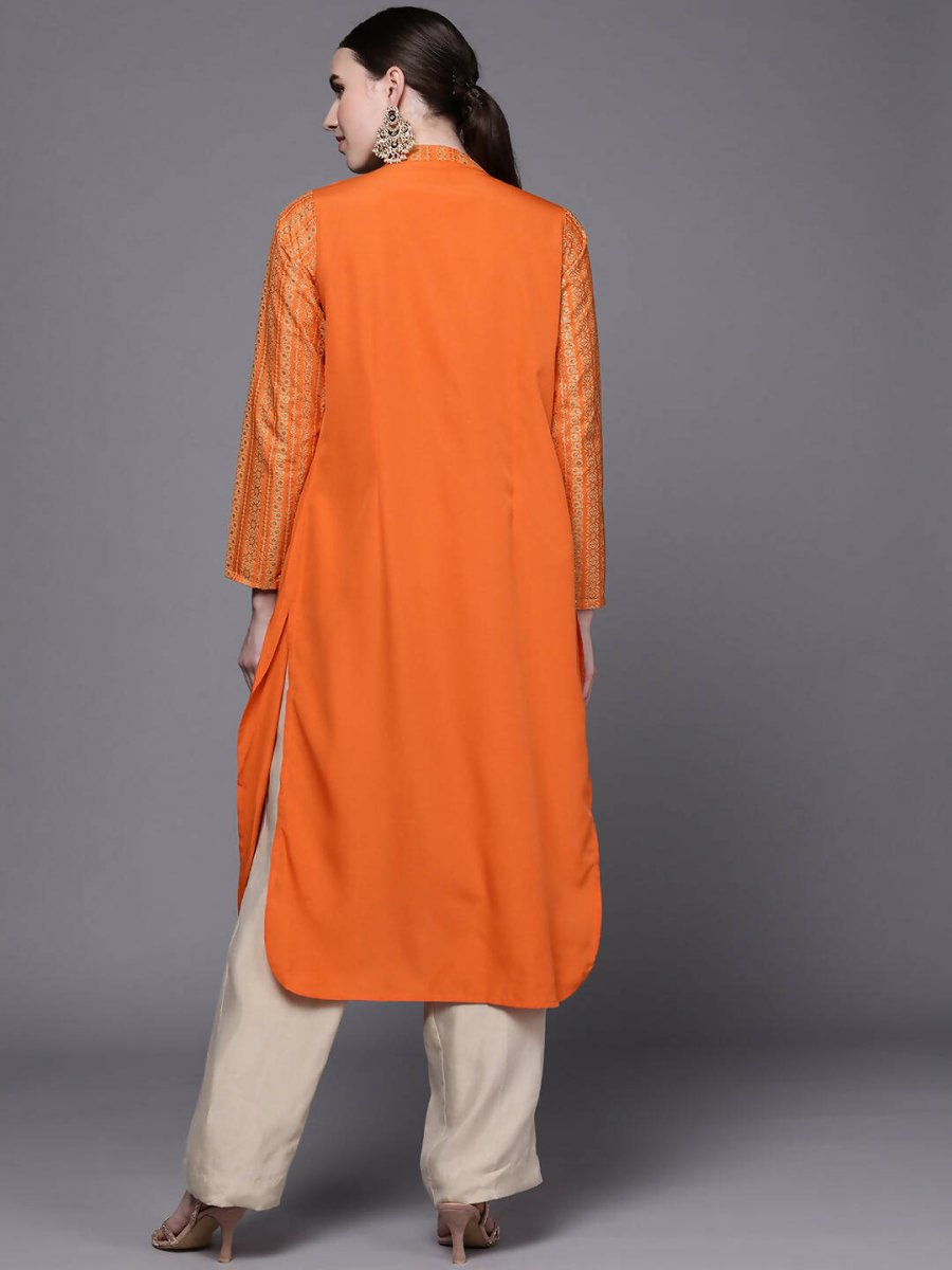 Ahalyaa Women Orange Ethnic Motifs Printed Crepe Cowl Kurta - Distacart