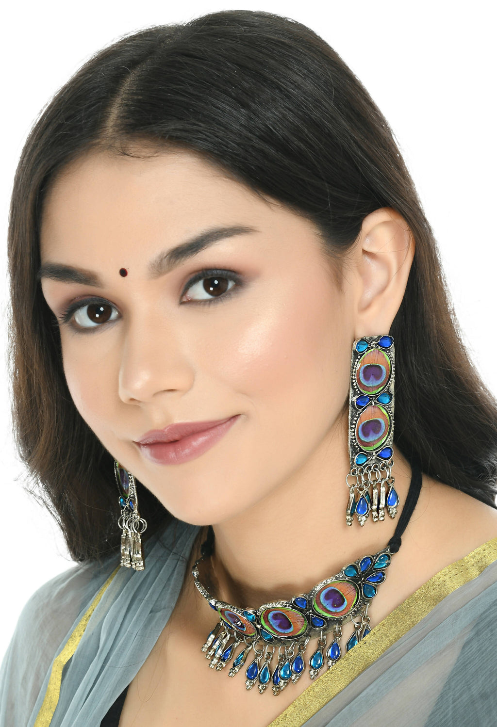 Mominos Fashion Johar Kamal Oxidised Silver-Plated Brass Finish Peacock Wings Choker For Women - Distacart