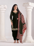 Anaita Black Roman Silk Stitched Suit with Embroidery & Real Mirror Work - Distacart