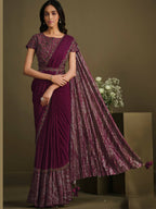Maroon Crystal Silk Sequence Embroidered Saree With Stitched Blouse - Mohmanthan La Belle
