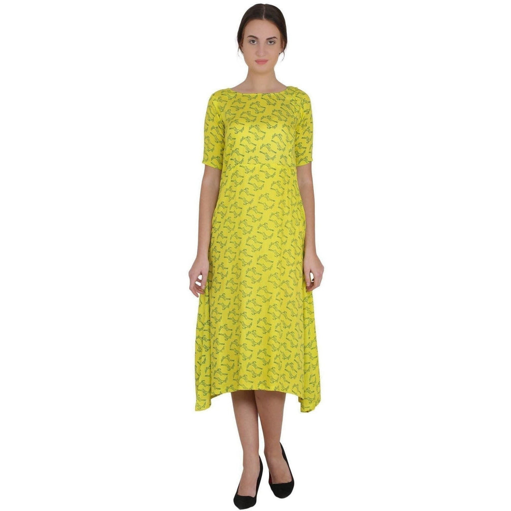 Kanoor Women's Yellow Rayon A-line kurti