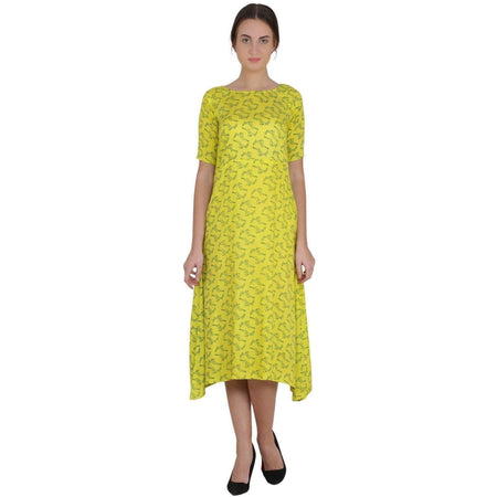Kanoor Women's Yellow Rayon A-line kurti