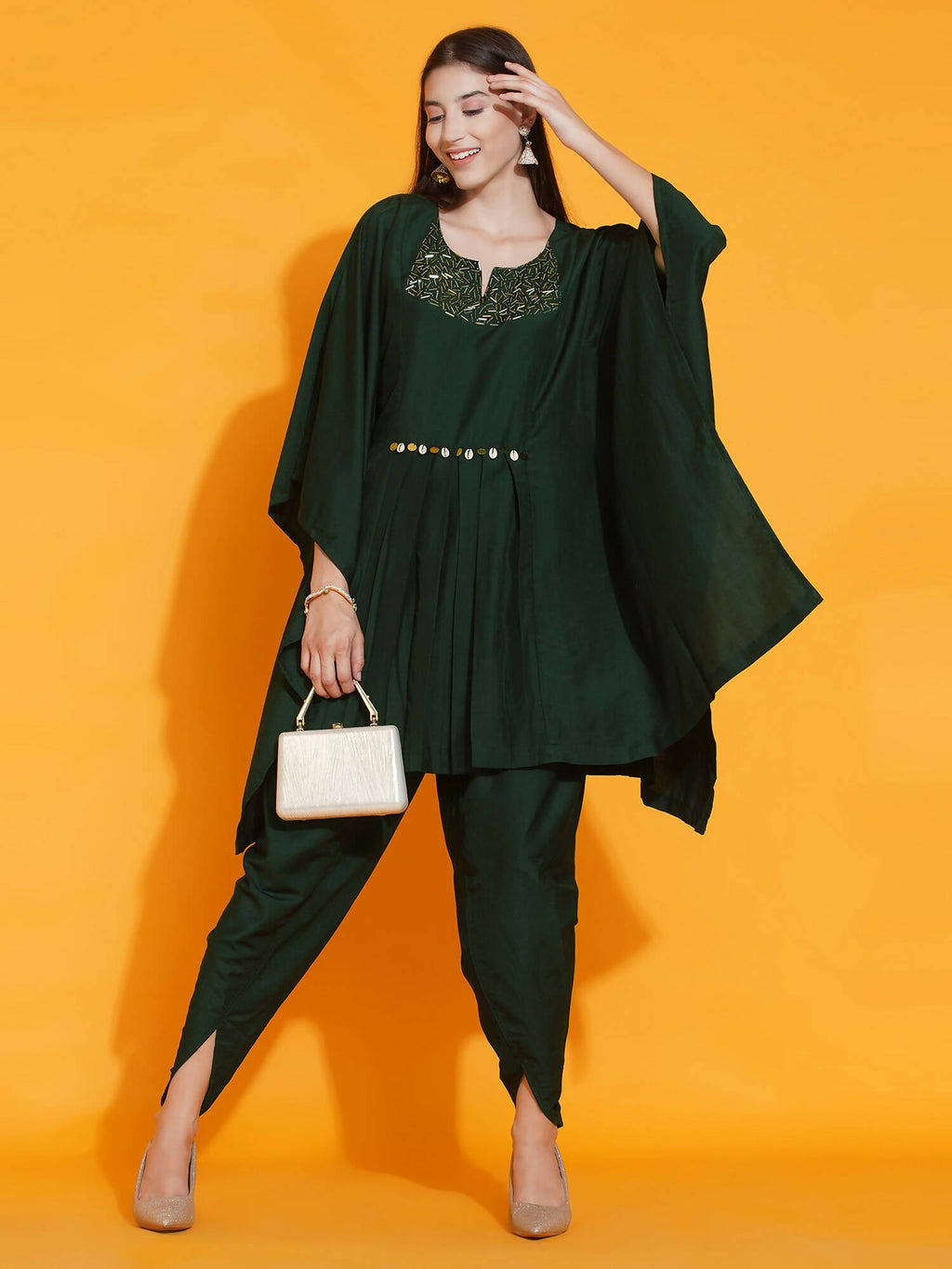 Women Republic Green Kaftan With Hand Embellishment And Dhoti Salwaar - Distacart