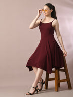 Myshka Women's Maroon Solid Shoulder Straps Fit and Flare Party Dress - Distacart