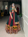 Vastranavya Navaratri Special Rayon with Printed Patch With Gota Patti And Paper Mirror Work And Cowrie (Kodi) Lace Touch Up Lehenga with Stitched Blouse - Green