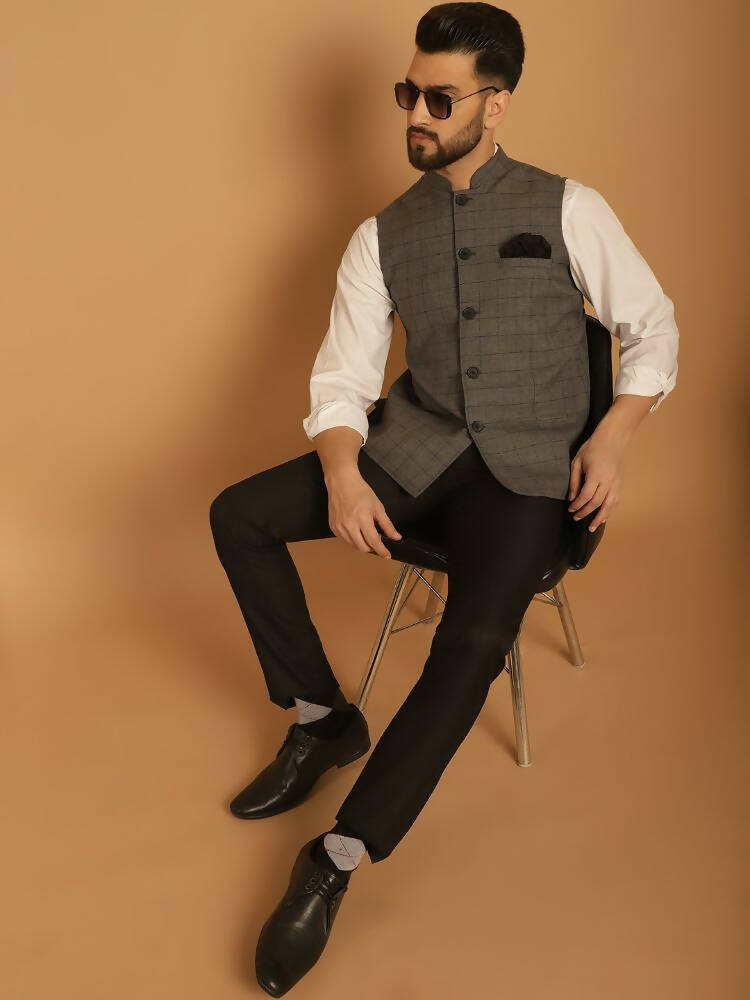 Even Apparels Nehru Jacket With Welt Pockets - Grey