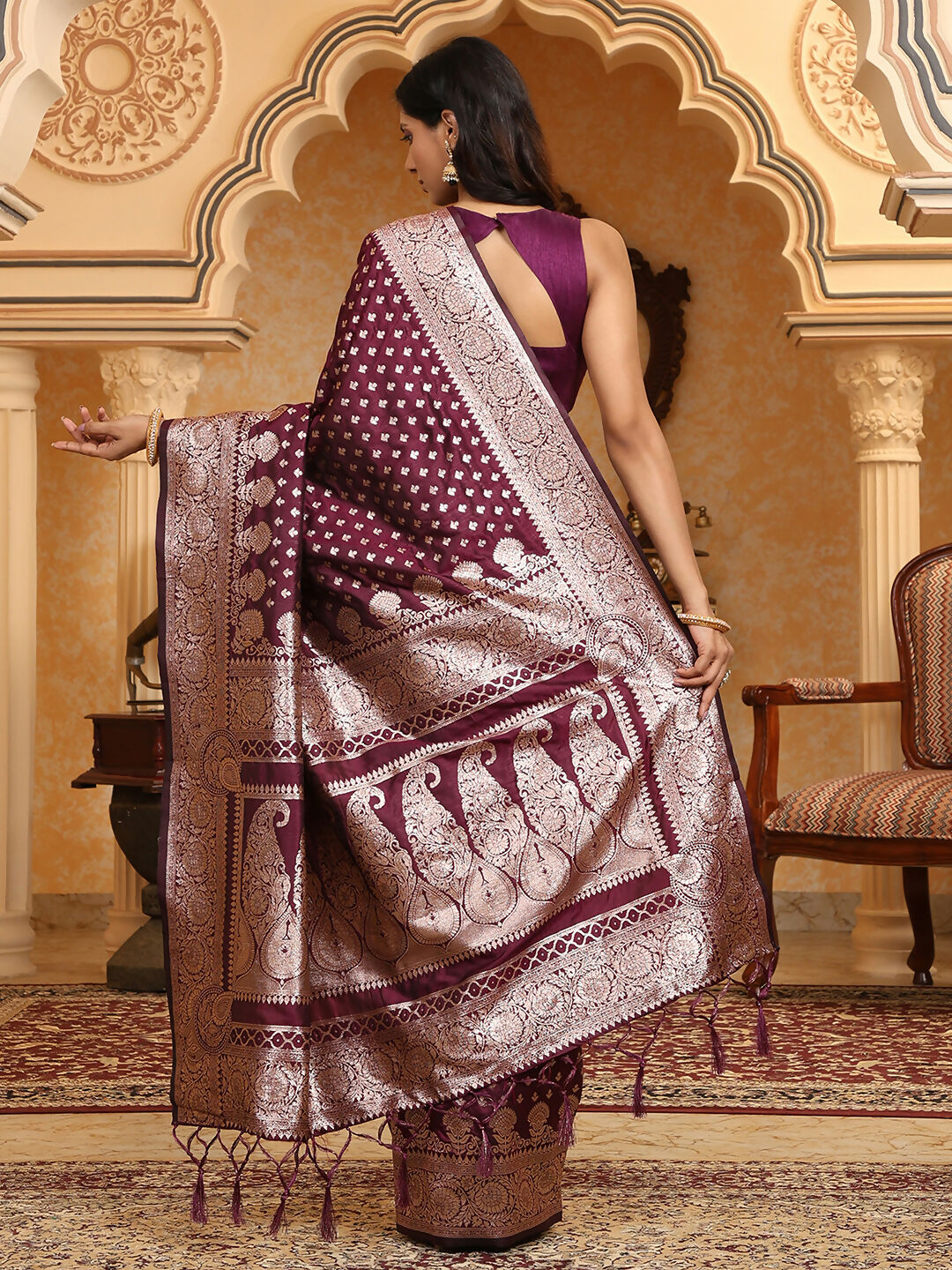 Shree Shyam Fashion Banarasi Silk Purple Saree - Distacart