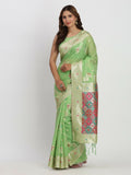 Shree Shyam Fashion Linen Cotton Light Green Saree - Distacart