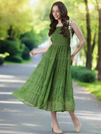 Souchii Green Varlie Printed Tiered Dress – Flowy Fit & Flare