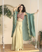 Anaita Maroon Chinon Readymade Shrug Suit with Embroidery Sequence Work - Distacart