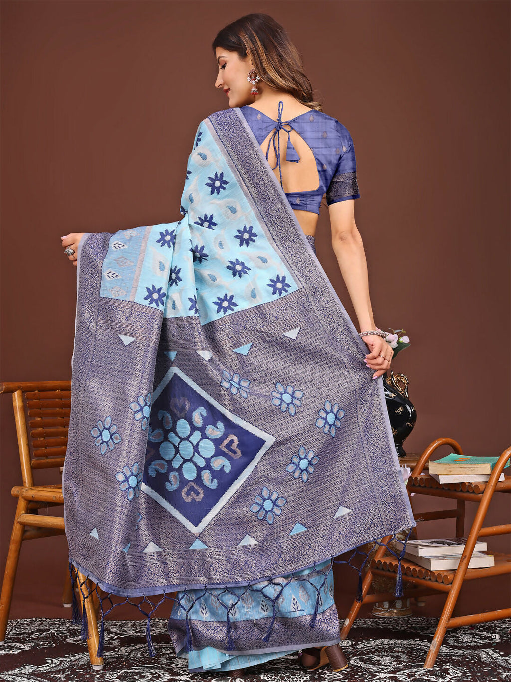Shree Shyam Fashion Sajni Sky Blue Linen Cotton Saree