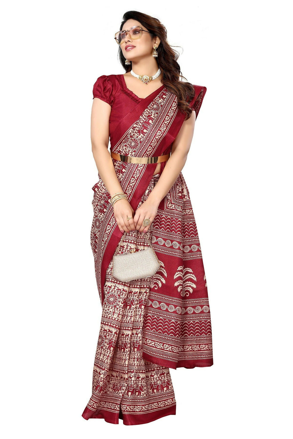 Vamika maroon Printed Art Silk Saree