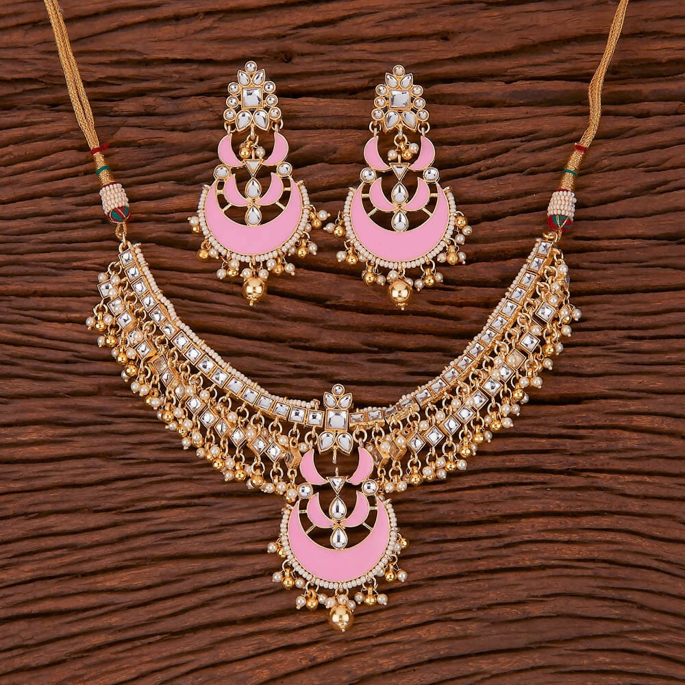 Joban Fashion Women Golden White Pink Necklace Set