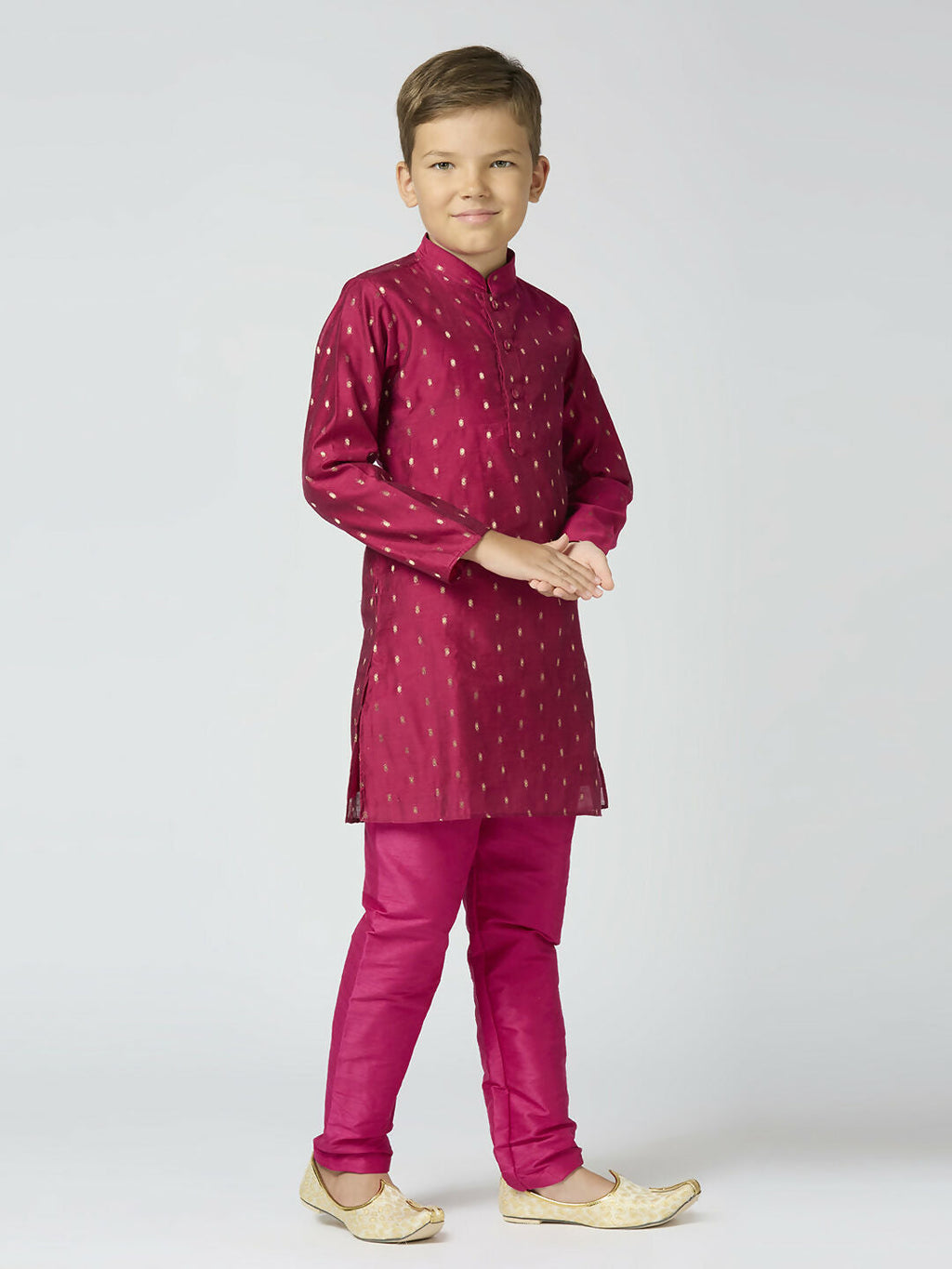 Joban Fashion Kids Island Full Sleeves Chanderi Kurta, Pyjama Set with Traditional Butta Work - Purple - Distacart