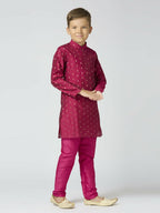 Joban Fashion Kids Island Full Sleeves Chanderi Kurta, Pyjama Set with Traditional Butta Work - Purple - Distacart