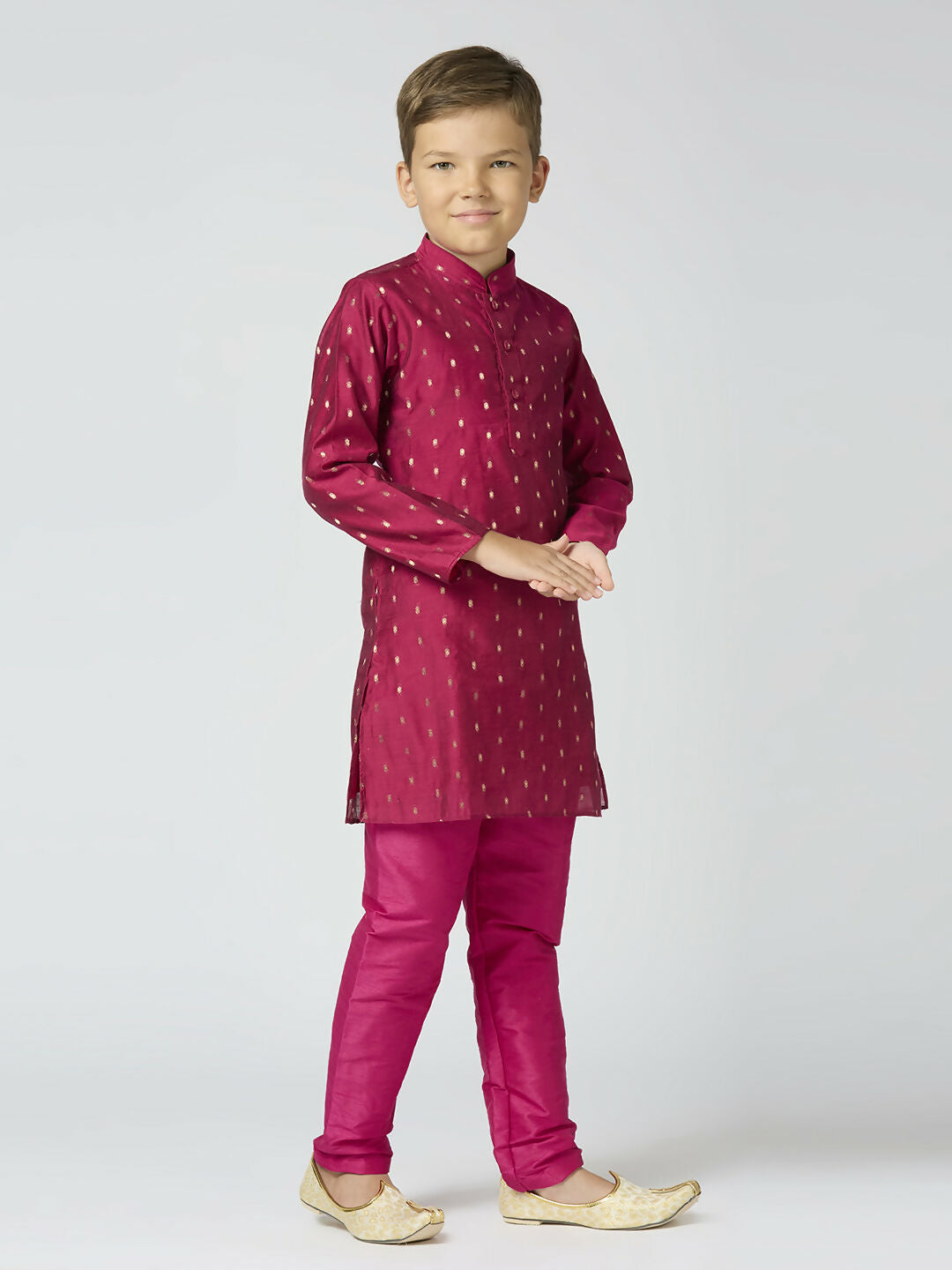 Joban Fashion Kids Island Full Sleeves Chanderi Kurta, Pyjama Set with Traditional Butta Work - Purple - Distacart