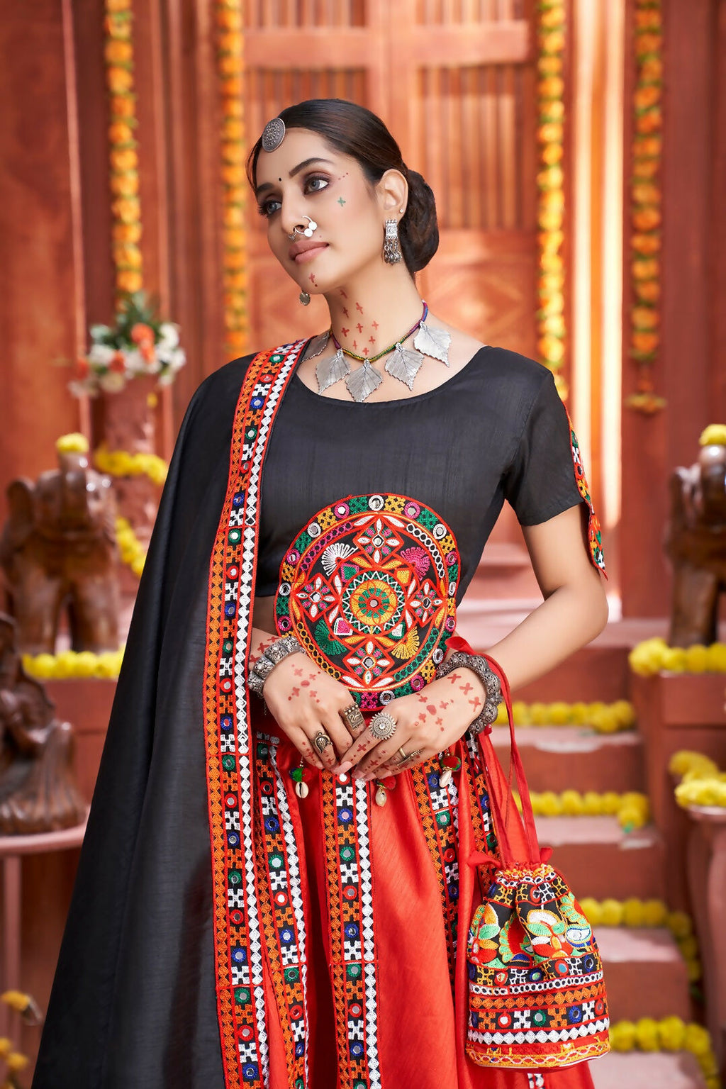 AI Fashion Red Art Silk Designer Navratri Lehenga Choli Collection