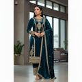 Joban Fashion Teal Kurta Set Velvet Embroidery Sequence Work - Distacart