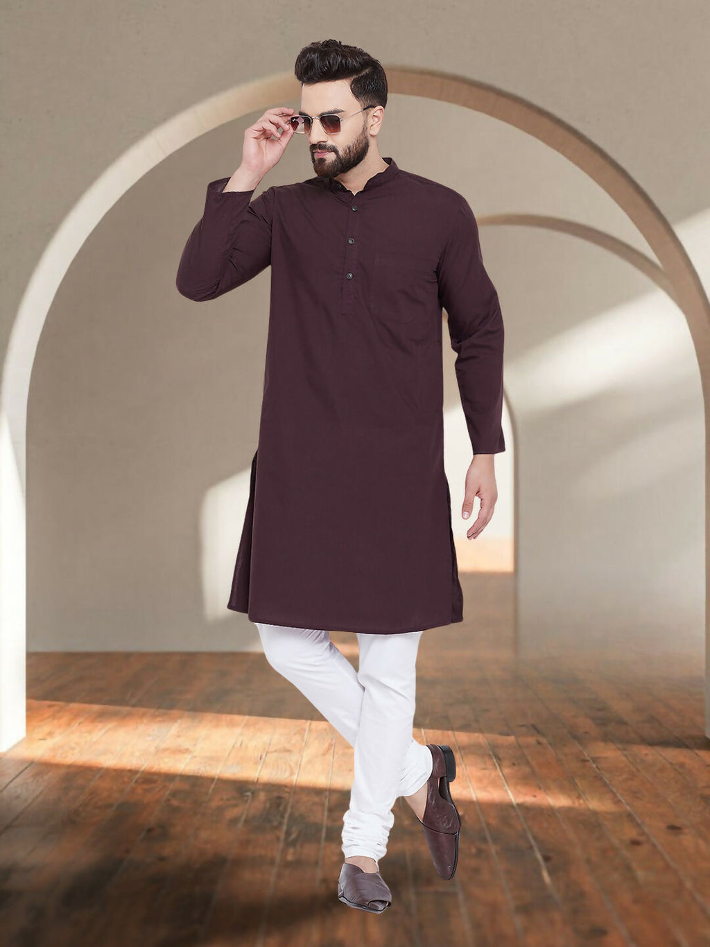Even Apparels Men's Pure Cotton Maroon Kurta