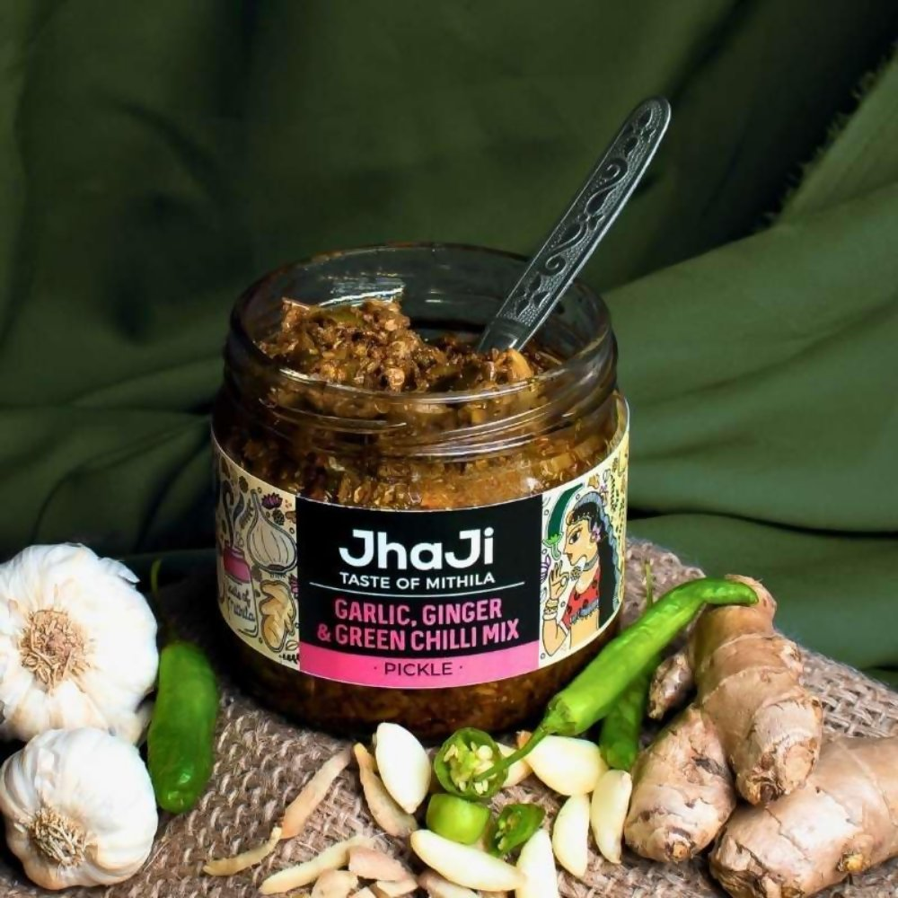 Jhaji Taste of Mithila Garlic, Ginger, Chilli Mix Pickle